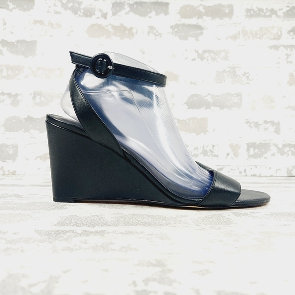 New NORDSTROM RACK Carrie Black Ajustable Ankle Strap Wedge Sandal M233 - Picture 5 of 12